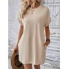 Short sleeved solid color round neck dress with pocket casual dress